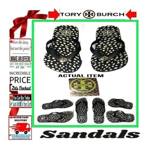 🛑 TORY BURCH Logo➕🆒 SANDALS Slip On SHOES Spotted Thong FLIP FLOP 💸BUY NOW‼️ - Picture 3 of 16